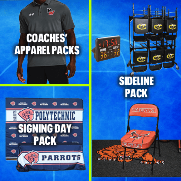 Command the court with over $15K in Under Armour coaches' apparel packs, sideline branding and a signing day package.