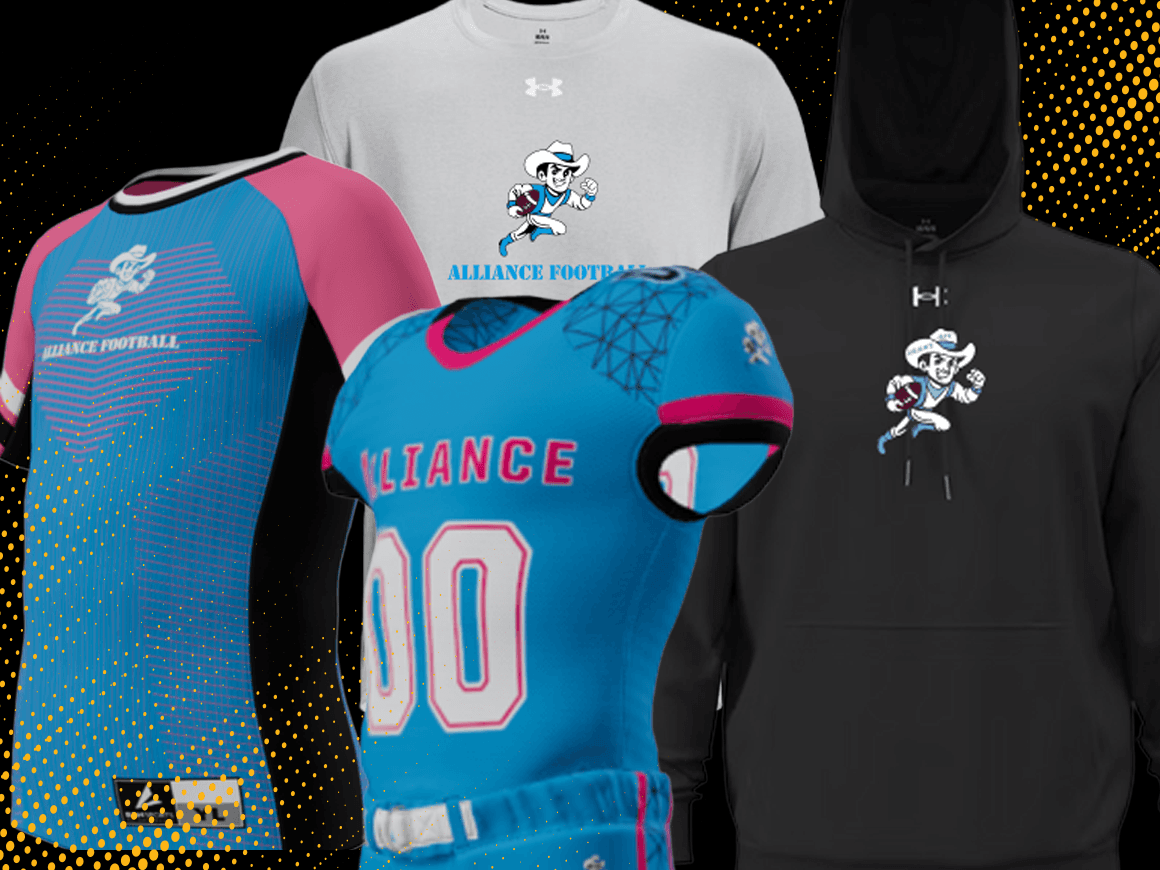 An assortment of BSN SPORTS Under Armour custom football gear, uniforms and apparel